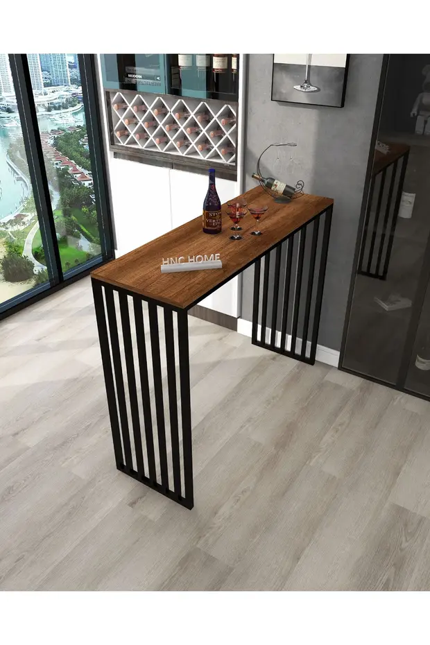 Bar Masası Metal İskeletli Yüksek Mutfak Yemek Masası Dresuar
